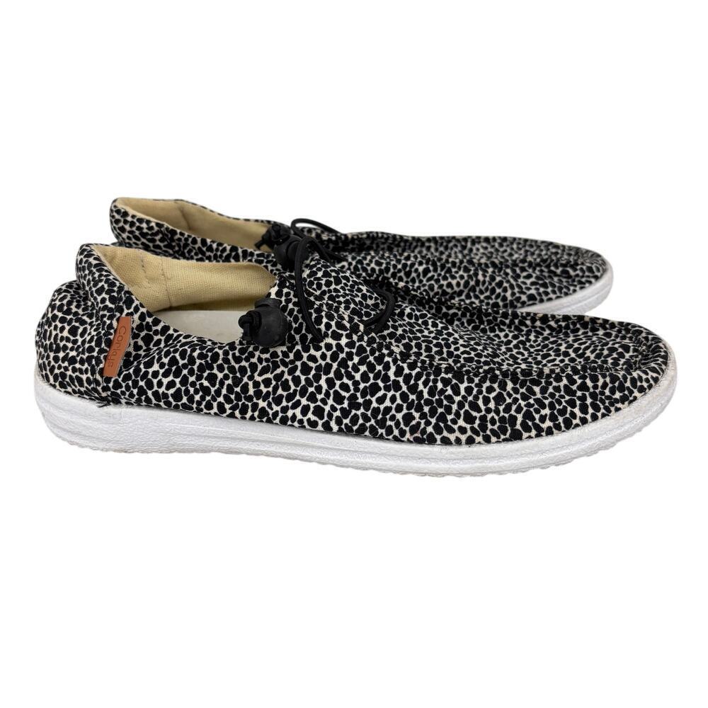 Corkys Kayak Sneakers Womens Size‎ 9 Black Leopard Canvas Slip On Casual Comfort